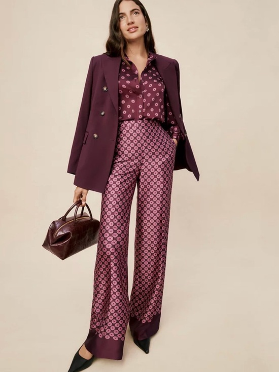 Ann Taylor Pants - Ann Taylor Plum Geometric Wide-Leg Satin Pants